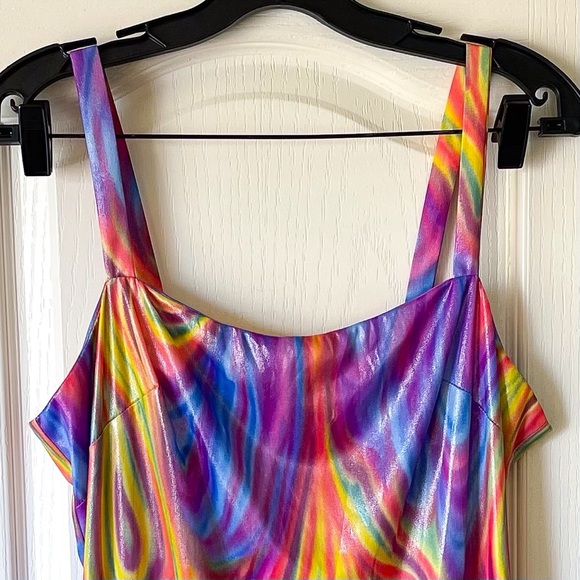 Lip Service Vintage Psychedelic Midi Dress Sleeveless Slit Rainbow Large EUC - Picture 3 of 8